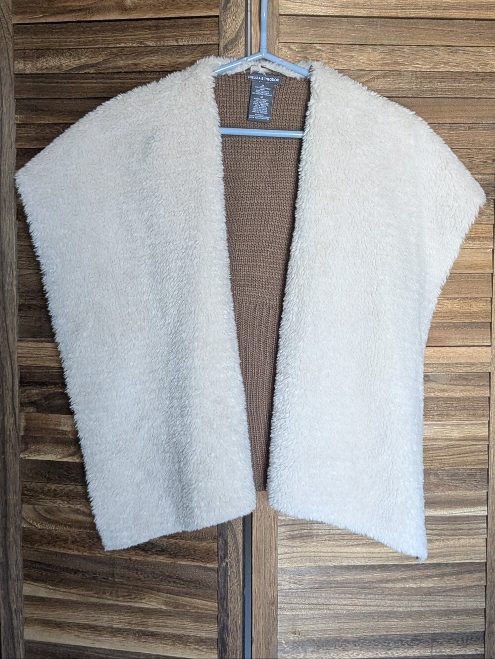 Chelsea & Theodore Faux Fur Open Front Draped Knit Vest Size